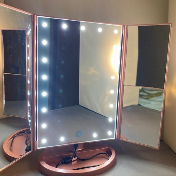 Dresser Mount Tri-Fold Adjustable Lighted Vanity Mirror 21 LED Lights 3x/2x/1x - Picture 3 of 11